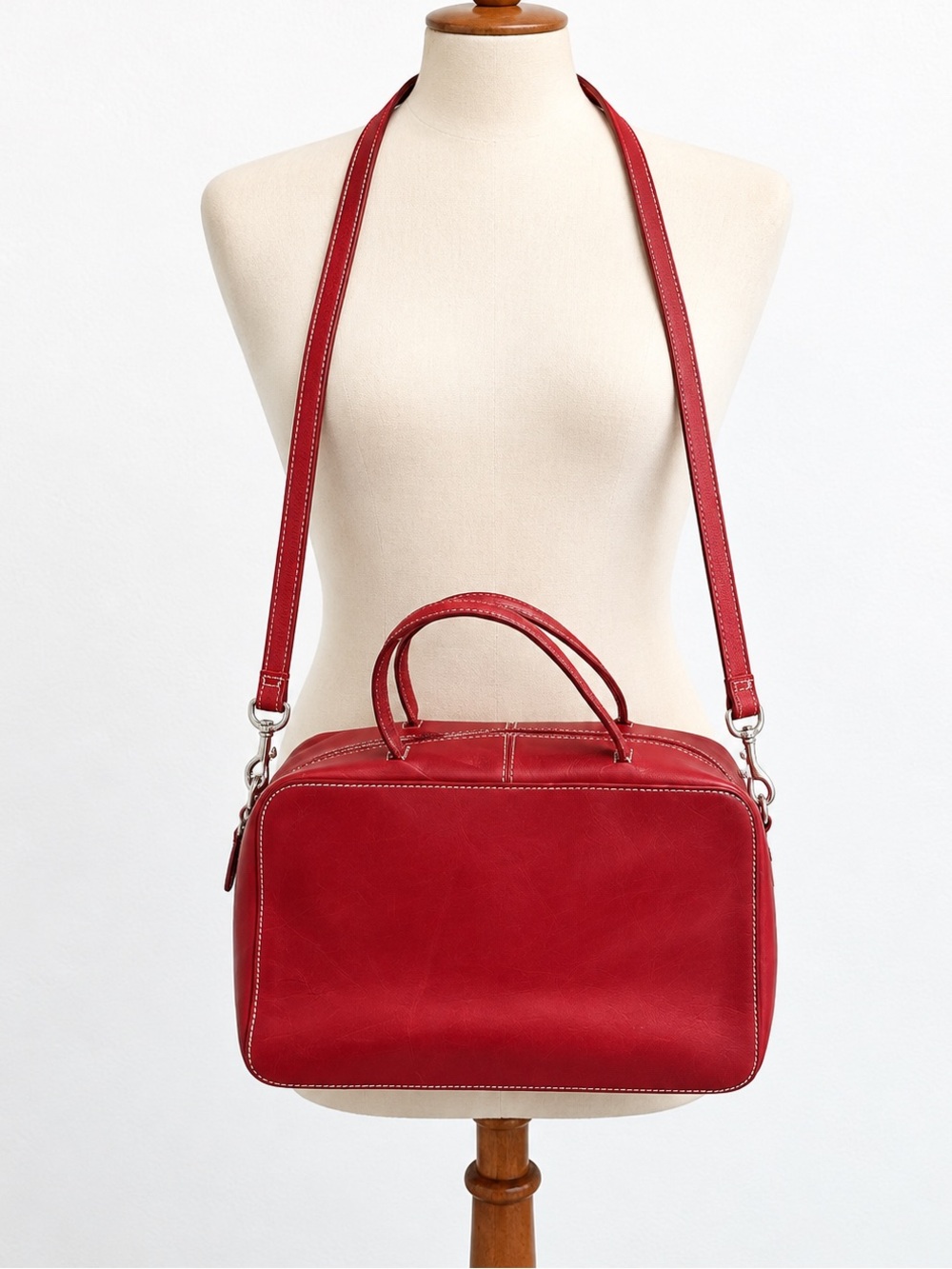Preston & York Genuine Red Leather Crossbody Satchel - Women Bags Vintage